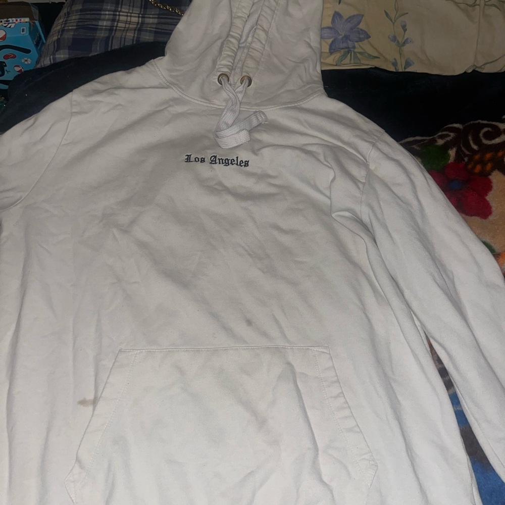 White Hoodie with Embroidered Text